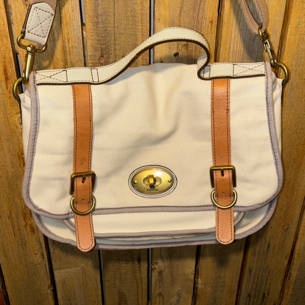 Fossil Canvas Flap closure bag with Leather Trim - Picture 4 of 9